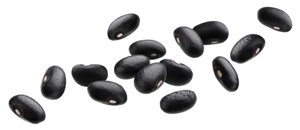 Падаючі чорні боби ізольовані на білому тлі — стокове фото
