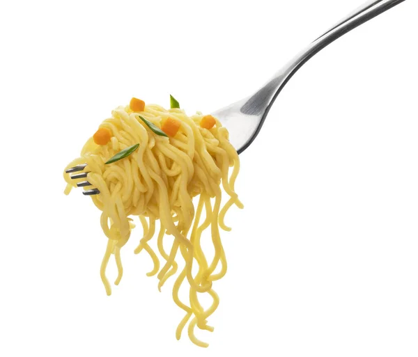 Instant noodles with fork isolated on white background — Stock Photo, Image