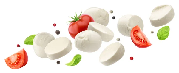 Düşen mozzarella peyniri beyaz arkaplanda izole