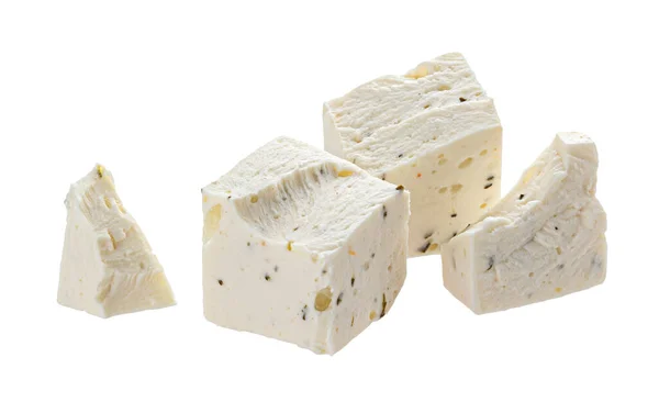 Morceaux Feta Grecque Avec Herbes Épices Fromage Pâte Molle Dés — Photo