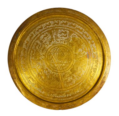 Antik Bronz tepsi. Yahudi Kültür, insanlar. El yapımı, chasi