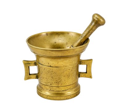 Antik Bronz harç havaneli ile. Uyuşturucu Baharat Öğütme için. Kırpma yolu ile.