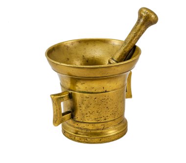 Antik Bronz harç havaneli ile. Uyuşturucu Baharat Öğütme için. Kırpma yolu ile.