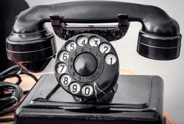 Dialer disco del vecchio telefono nero vintage primo piano — Foto Stock
