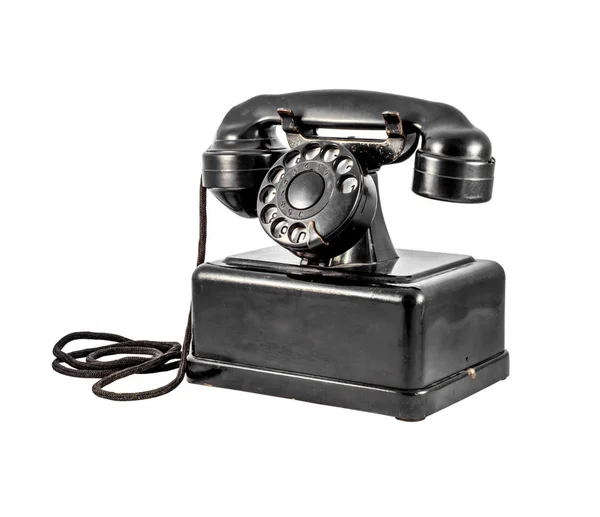 Vieux téléphone noir vintage sur fond blanc — Photo