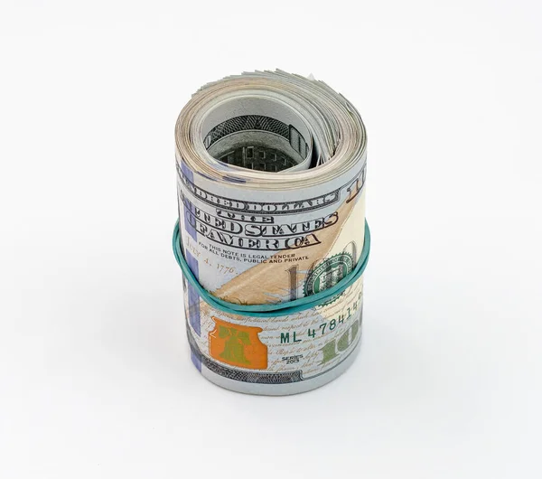 Stos Amerykańskich Dolarów Związany Gumką Pieniądze — Zdjęcie stockowe