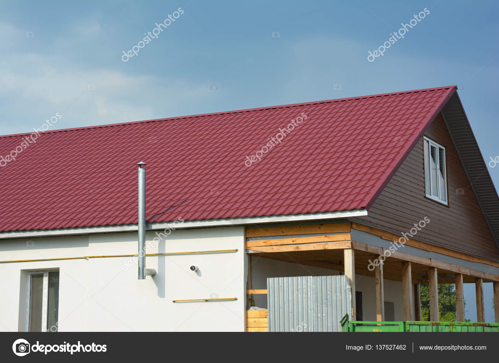 Building New Red Metal Roof House Construction Stock Photo Image By C Thefutureis 137527462