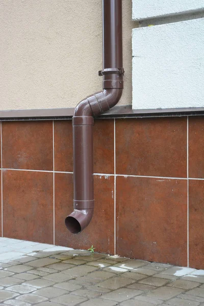 Façade Murale Maison Avec Canalisation Plastique Gouttière Pluie Système Gouttière — Photo