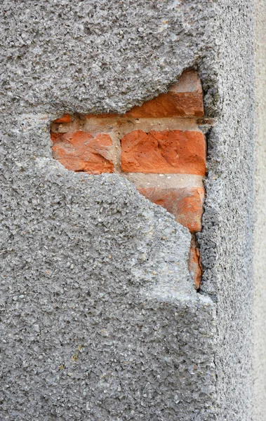Cracked Wall. Fixing, Repair House Facade Wall Cracks. Cracking In House Facade Concrete Wall Outdoor.
