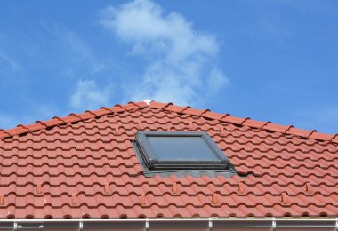 Kirli dam penceresi. Tavan arası ev Skylight Bakımı ve temizliği.