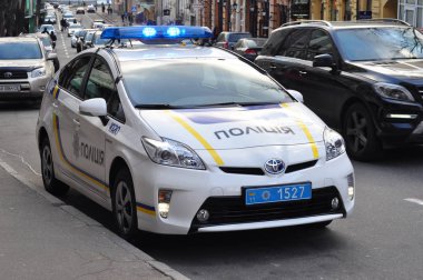 Kiev, Ukrayna - Eylül, 15, 2017: Ukrayna polis arabası. Ukraynalı polis reformu ile sorun.