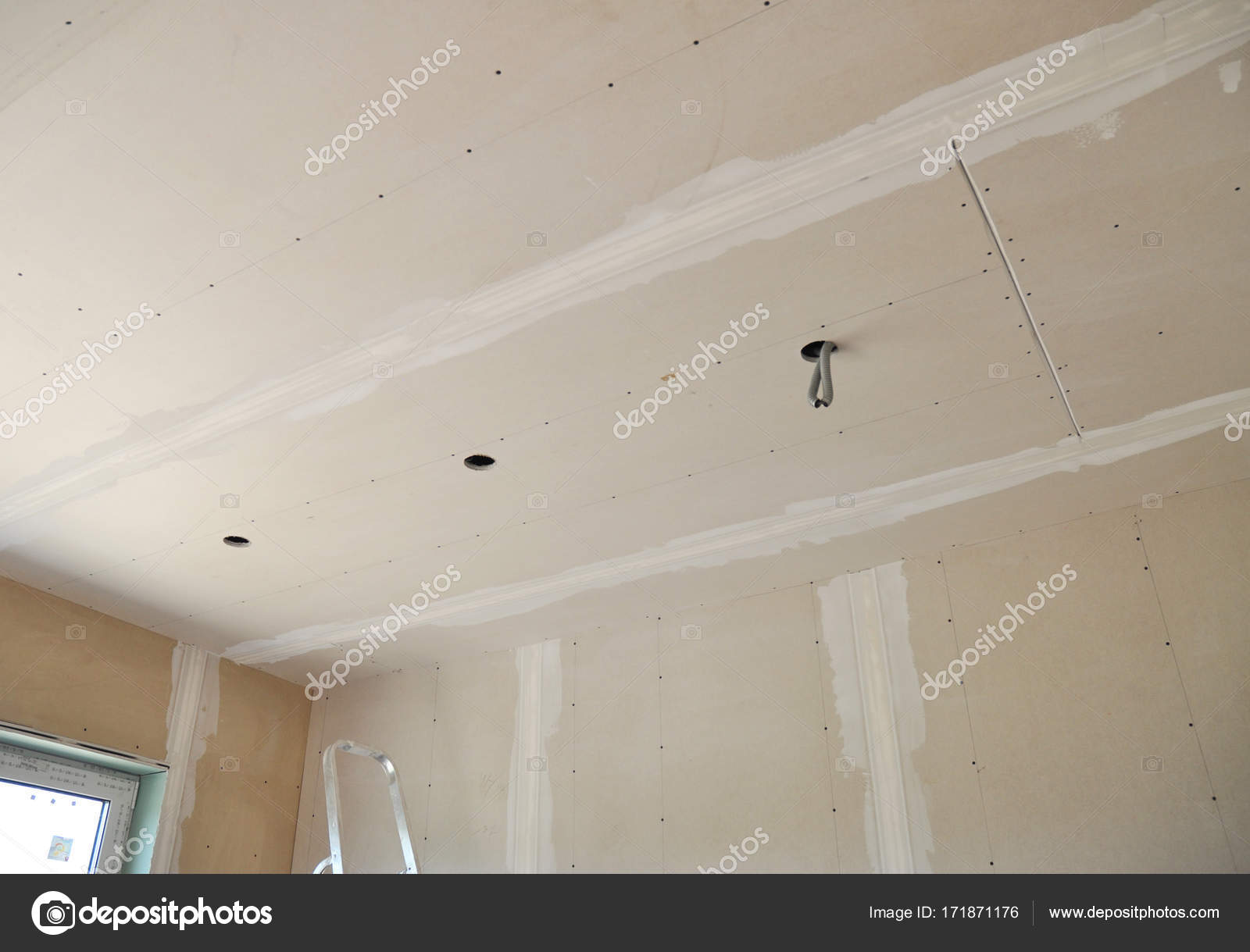 Ceiling Construction And Repair With Drywall Board Stock