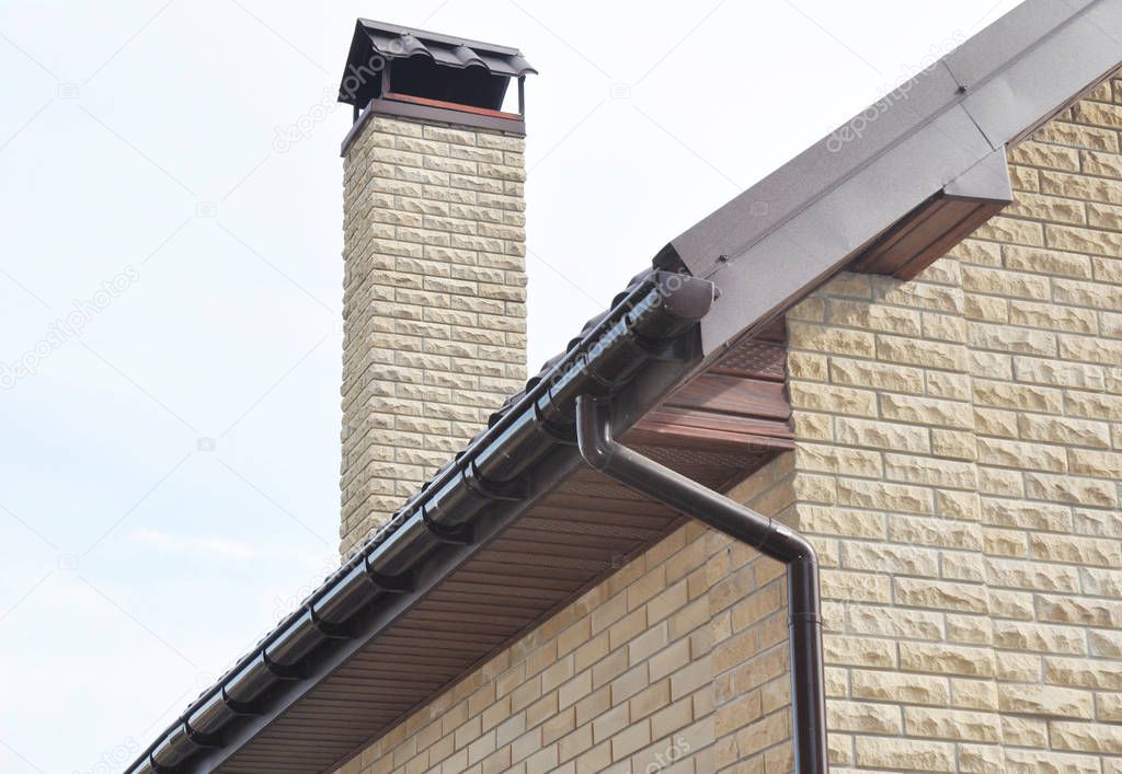 Metal roof with rain gutter pipeline system and holders.