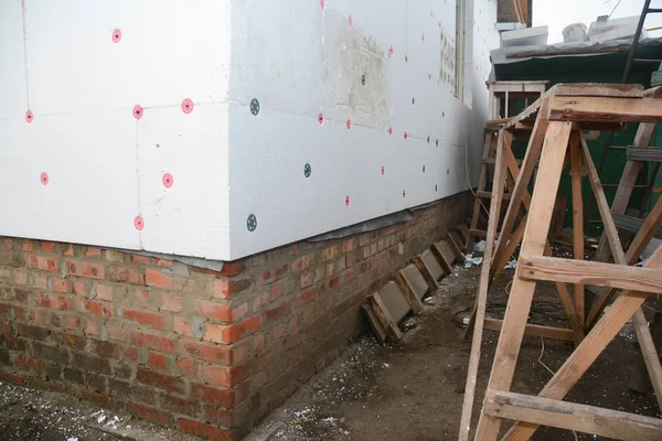 Rénovation Mur Maison Avec Isolation Extérieure Rigide Panneau Styromousse Pour — Photo