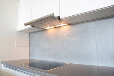 Modern hava aspiratör mutfak fan veya Range Hood kapatın. Paslanmaz çelik davlumbaz. Ada davlumbaz. 