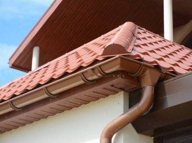  Home Guttering, Soffit, Fascia, Plastic Guttering System, Guttering & Drainage Pipe Exterior. Roofing repair. clipart