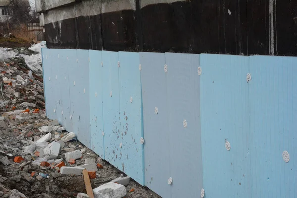 House foundation rigid insulation details with damp proofing and  Foundation Wall Insulation Anchors