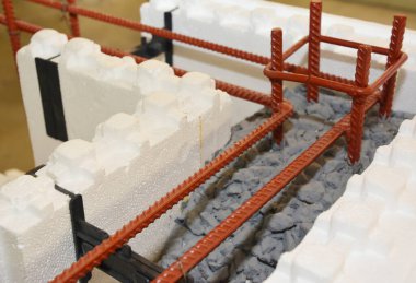 Beton formları izole etmek için yakın çekim yapın. Duvarlar için beton takviyeli Icf. Yalıtımlı Beton Formlar, Icf Duvarı İnşaat.