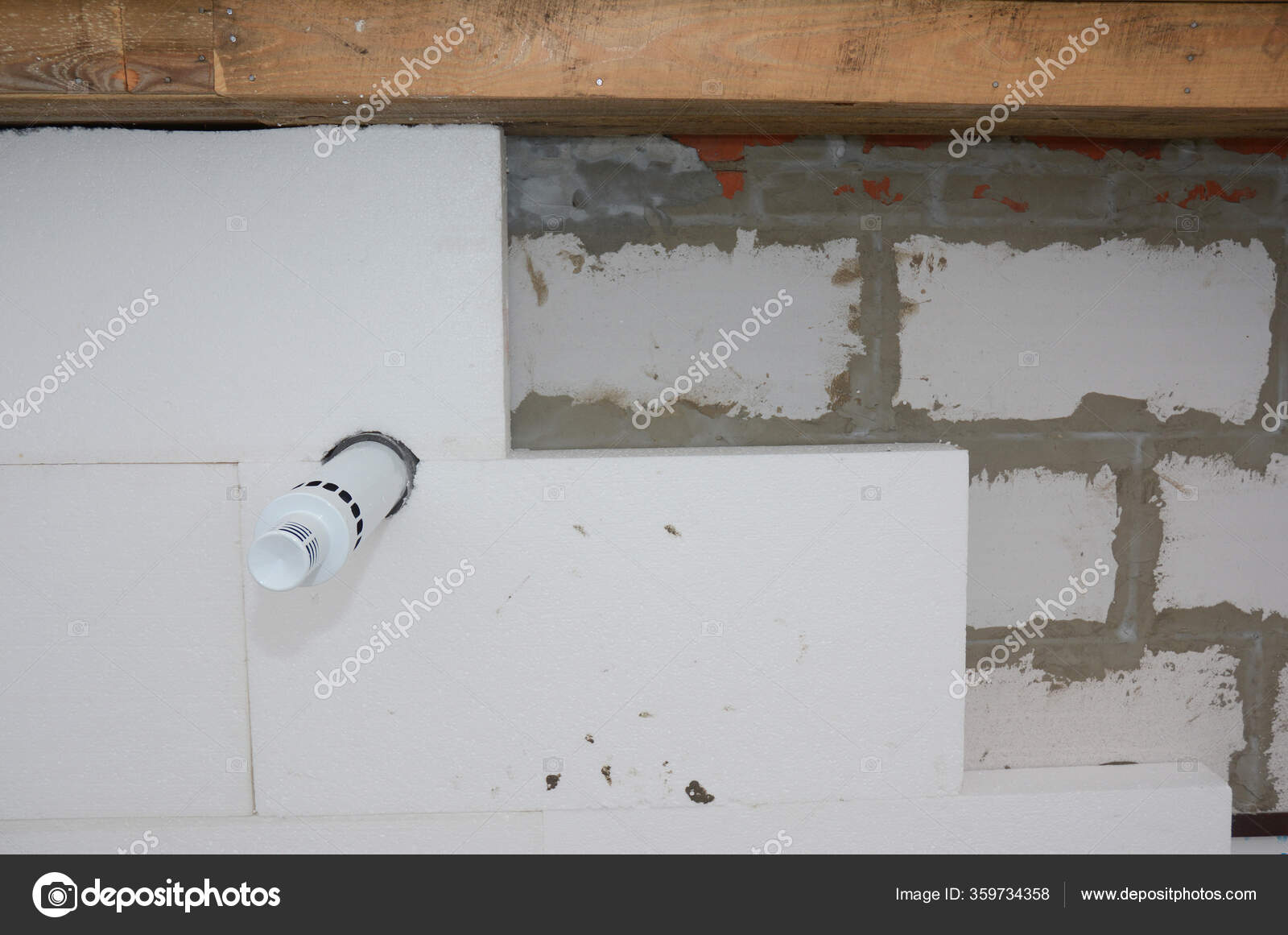 Installing Rigid Polystyrene Foam Board Insulation Adhesive Glue Brick Wall — Stock Photo