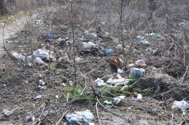 Orman ve tarlalarda plastik çöplerle çevre kirliliği ciddi bir ekolojik sorundur.