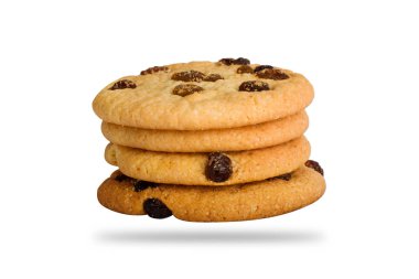 Tanımlama bilgilerini, izole beyaz zemin üzerine üzümlü bisküviler