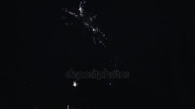 Çok renkli gece gökyüzünde havai fişek patlatmak. Aydınlatmaları. Parlayan çekim. Kutlama