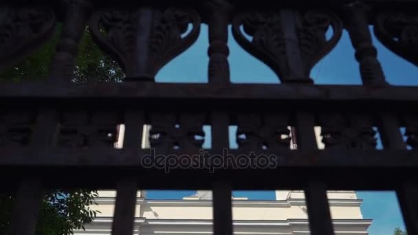 СЕНТ-ПЕТЕРБУРГ, РОССИЯ - 19 июля 2016 года: Лютеранская церковь Святого Петра и Святого Павла в Санкт-Петербурге. Чёрный железный забор — стоковое видео