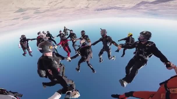 ARIZONA, USA - 5 LUGLIO 2015: I paracadutisti professionisti si formano nel cielo blu. Giornata di sole. Paracadute aperto — Video Stock