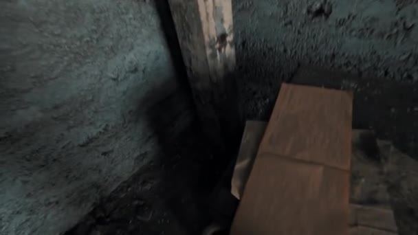 Point of view man find old papers and fast flip pages in abandoned building — Stock Video