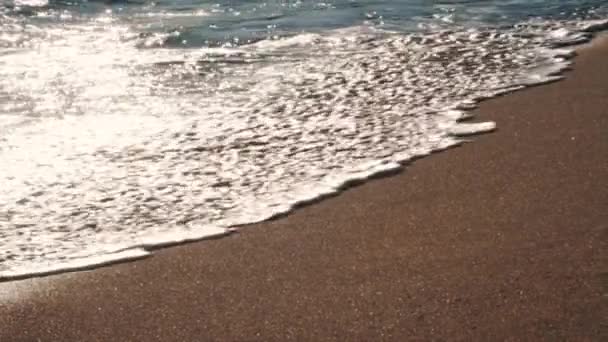 Meereswellen laufen an sonnigen Tagen auf nassen Sand — Stockvideo