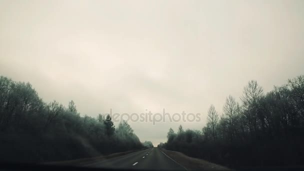 Dashcam vista, coche conduciendo en asfalto país camino valle bosque — Vídeos de Stock