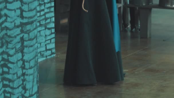 СЕНТ-ПЕТЕРБУРГ, РОССИЯ - 20 МАЯ 2017 года: Девушка, одетая как средневековая ведьма, качается на веревке на фестивале косплея — стоковое видео