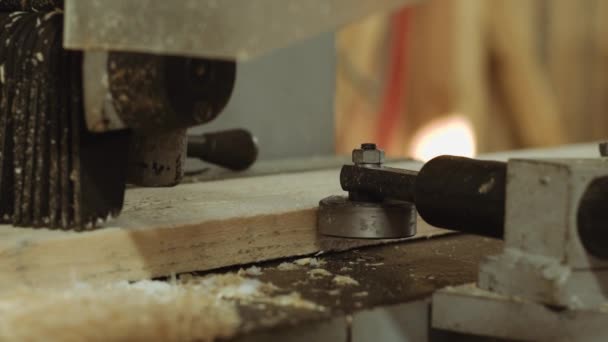 Tablero que monta en la máquina del contador de madera en la fábrica de madera — Vídeo de stock