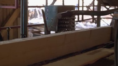 Woodworker ahşap günlüğüyle makinesi endüstriyel gördüm yönetir