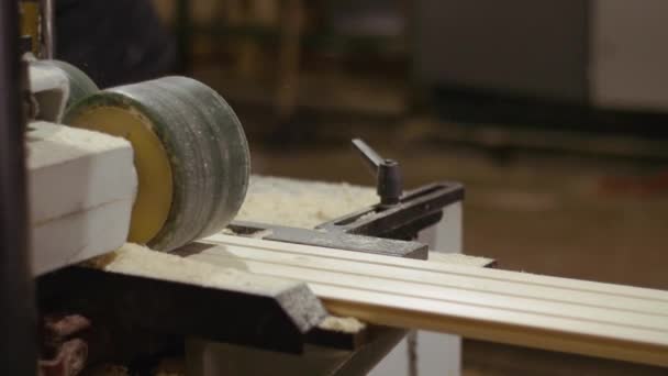 Fa deszka fogy carpenter feldolgozó gép fűrésztelep gyárban — Stock videók