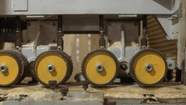 Laufräder der Holzveredelungsmaschine bei der Sägewerk-Produktion — Stockvideo