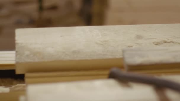 Planche de bois coulissant machine de traitement de menuisier à l'usine de scierie — Video