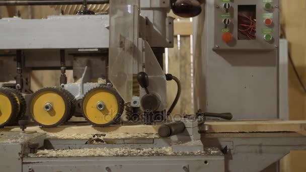 Laufräder der Holzveredelungsmaschine bei der Sägewerk-Produktion — Stockvideo