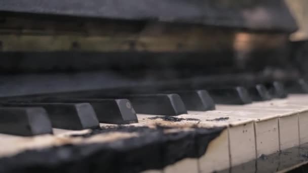Quemado en negro apestoso teclado de piano — Vídeo de stock