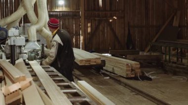 Doğramacılar taşımak ahşap Komiteler kazık kereste fabrikası, bu koy