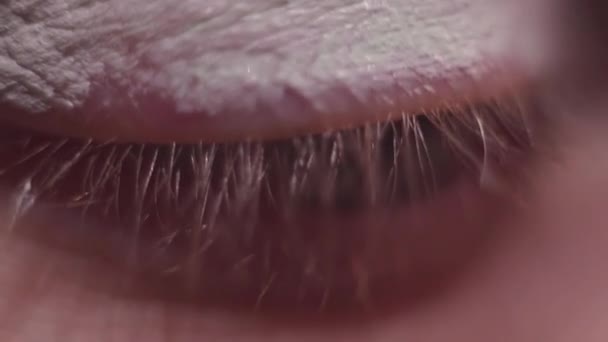 Flicka sminkning stiftelse grädde på ögonlocket med liten borste — Stockvideo