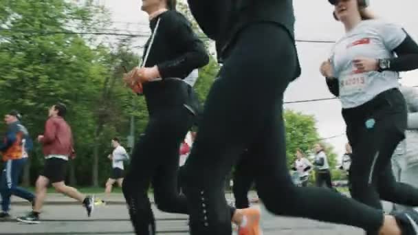 Atletky přátelé v podobné sportovní oblečení běh mara — Stock video