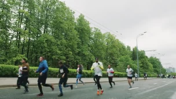 Group of sportive people participate in marathon running on asph — Stock Video