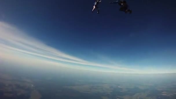 Skydiver jump from airplane in sky. Extreme sport. Adrenaline. Freestyle. Flight — Stock Video