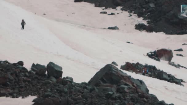 滑雪攀登在山坡上的极端运动员 — 图库视频影像