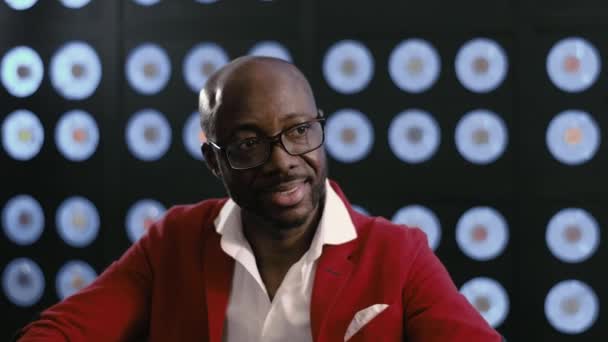 Smiling Bald Mature African American Businessman Wearing Red Suit White — Stock Video