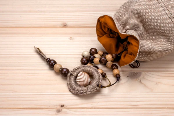 Wooden handmade beads with pendant sea shel