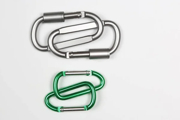 Much bonded to each other aluminum carabiners — Stock Photo, Image