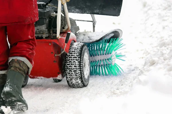 Special machine for snow removal cleans the road — Stock Photo, Image
