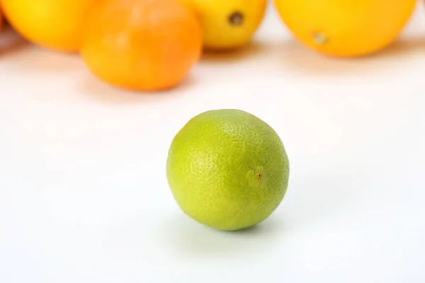 Citron vert sur le fond de différents agrumes sur le blanc — Photo